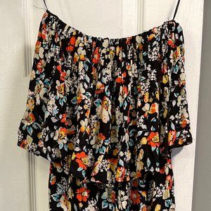 Long strapless dark floral dress